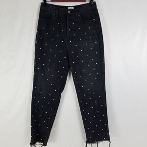 Simple‎ Society Jeans Juniors 7 Black High Rise Crop Mom Button Fly Frayed Denim